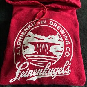 Red hoodie with Leinenkugels Brewing Company label logo